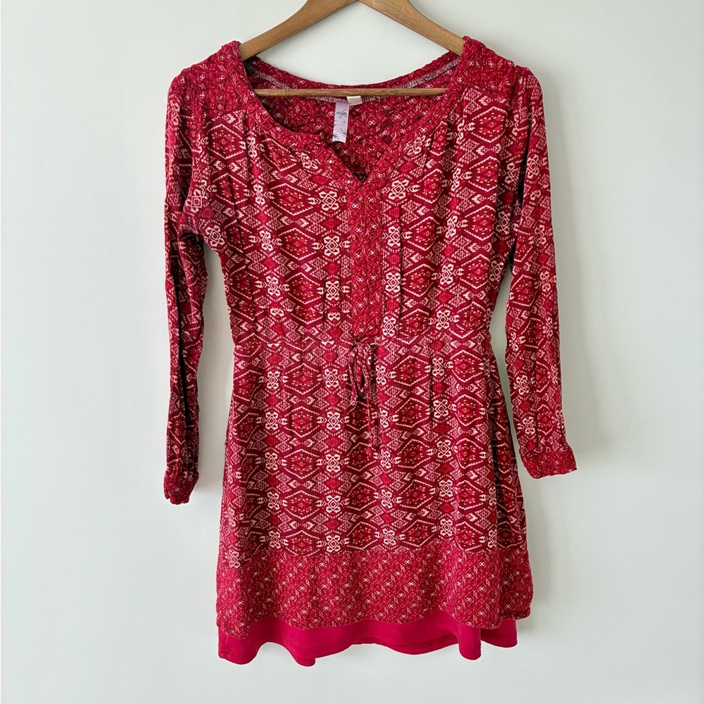 Alya Red Print Long Sleeve Tunic Dress – Women’s Size S
